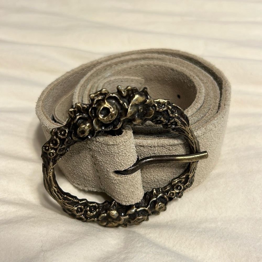 Free People Cream Belt with Gold Floral Buckle